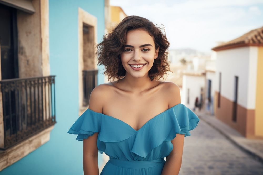 Smiling latina normal woman dress standing portrait. AI generated Image by rawpixel.