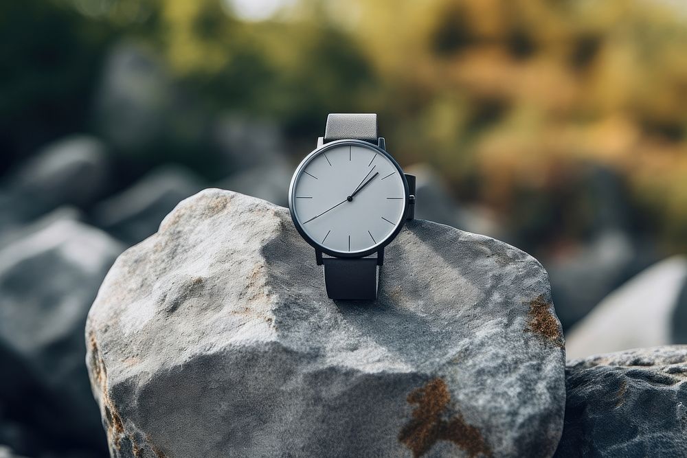 Watch product wristwatch rock day. AI generated Image by rawpixel.