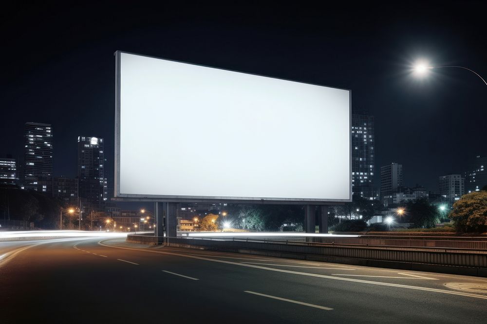 Blank white billboard in the city night outdoors light. AI generated Image by rawpixel.