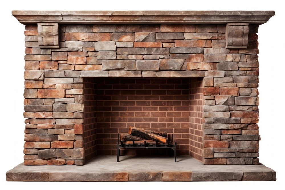 Brick stone fireplace brick hearth white background. AI generated Image by rawpixel.