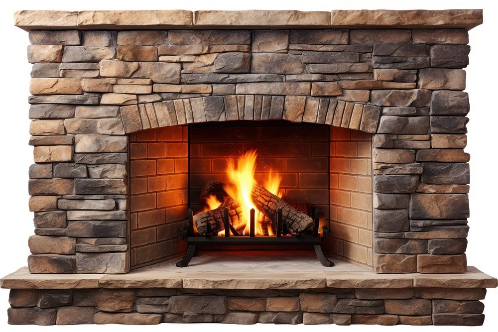 Brick stone fireplace hearth brick white background. AI generated Image by rawpixel.