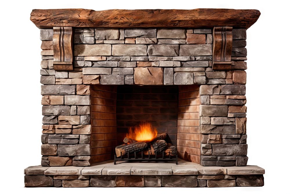 Brick stone fireplace hearth brick white background. AI generated Image by rawpixel.