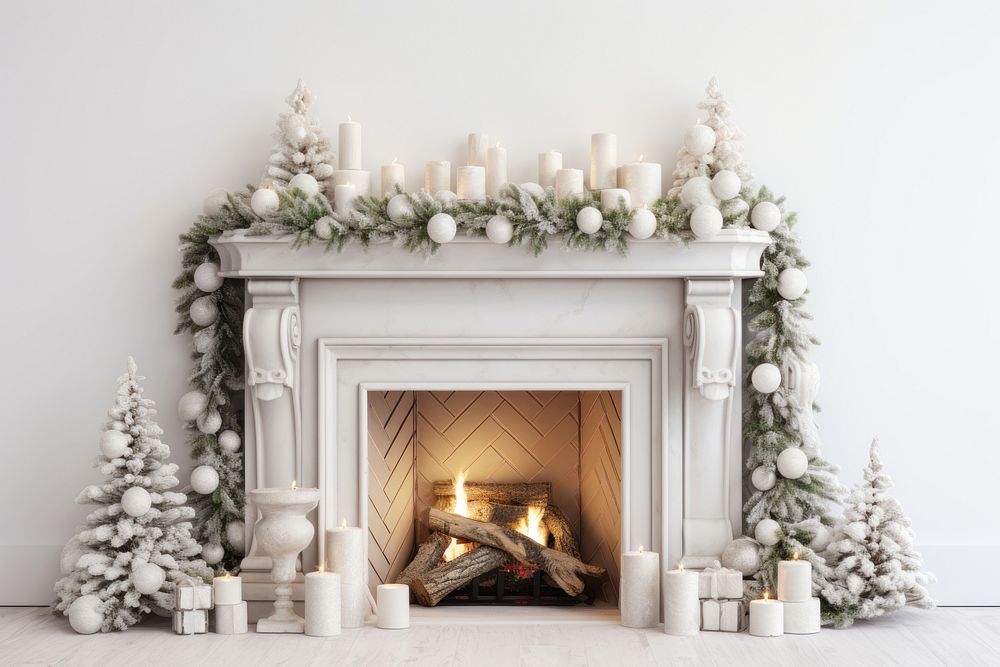 Fireplace christmas candle white. AI generated Image by rawpixel.
