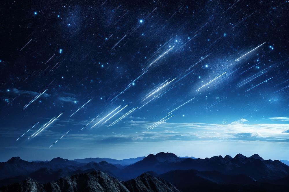 Meteors light night sky landscape. AI generated Image by rawpixel.