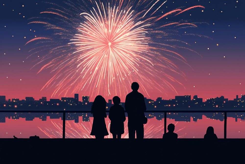Fireworks architecture silhouette outdoors. AI generated Image by rawpixel.