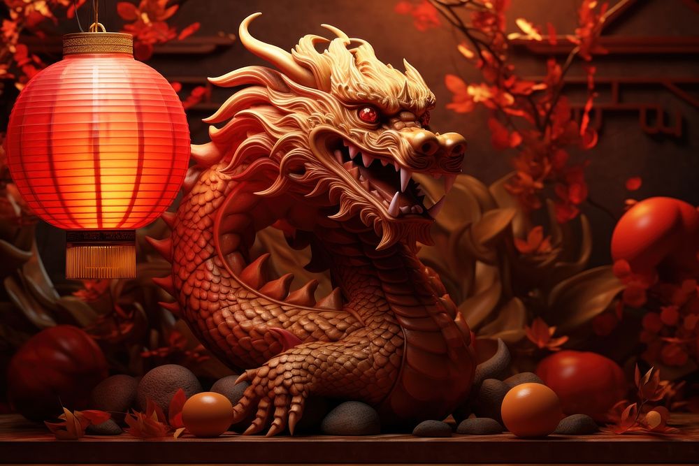 Dragon lantern red representation. AI generated Image by rawpixel.