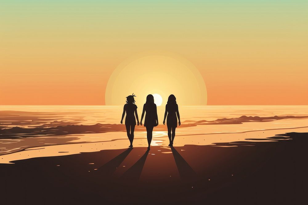 Three friends silhouette outdoors walking. AI generated Image by rawpixel.