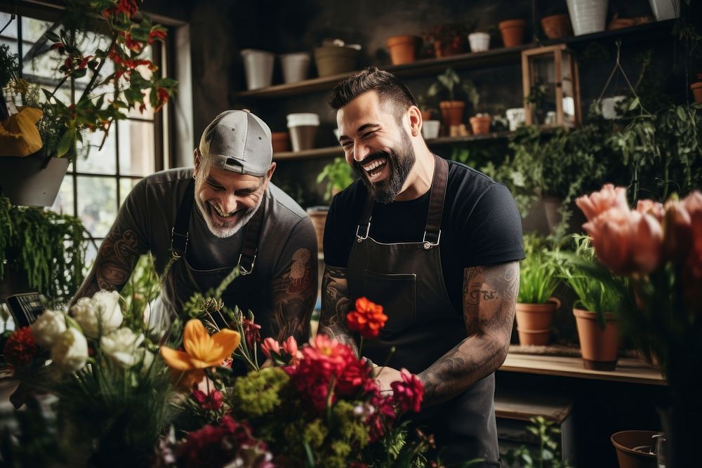 Florist working together flower gardening smiling. AI generated Image by rawpixel.