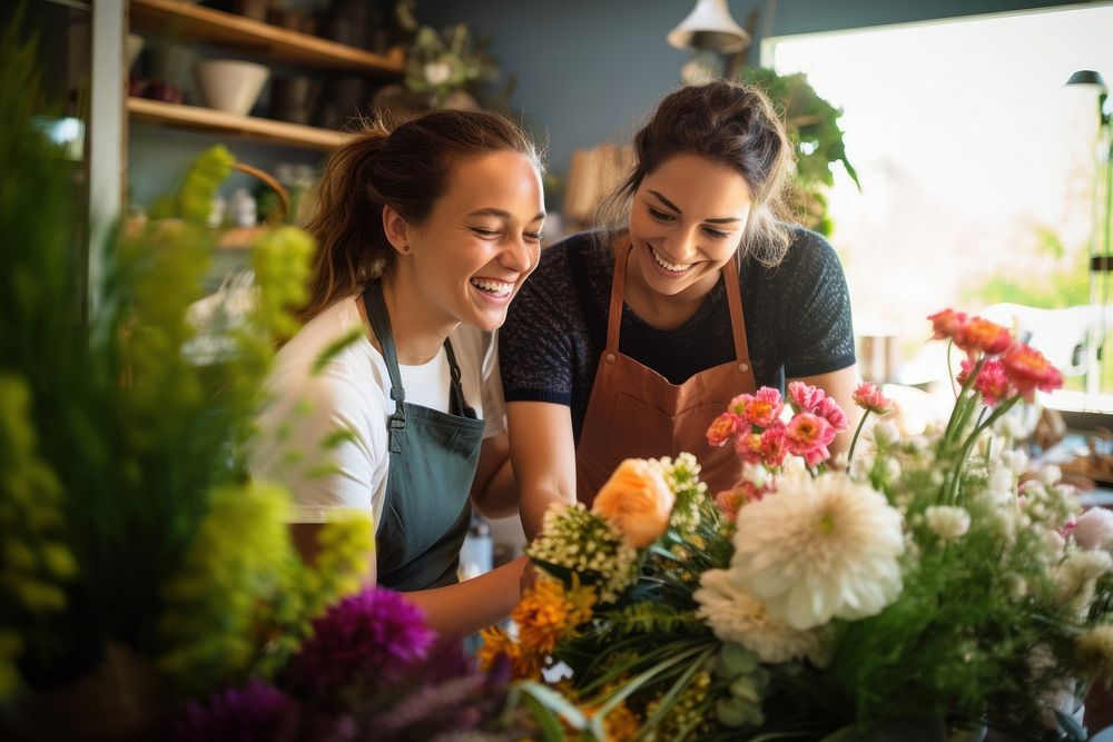 Florist working together flower smiling adult. AI generated Image by rawpixel.