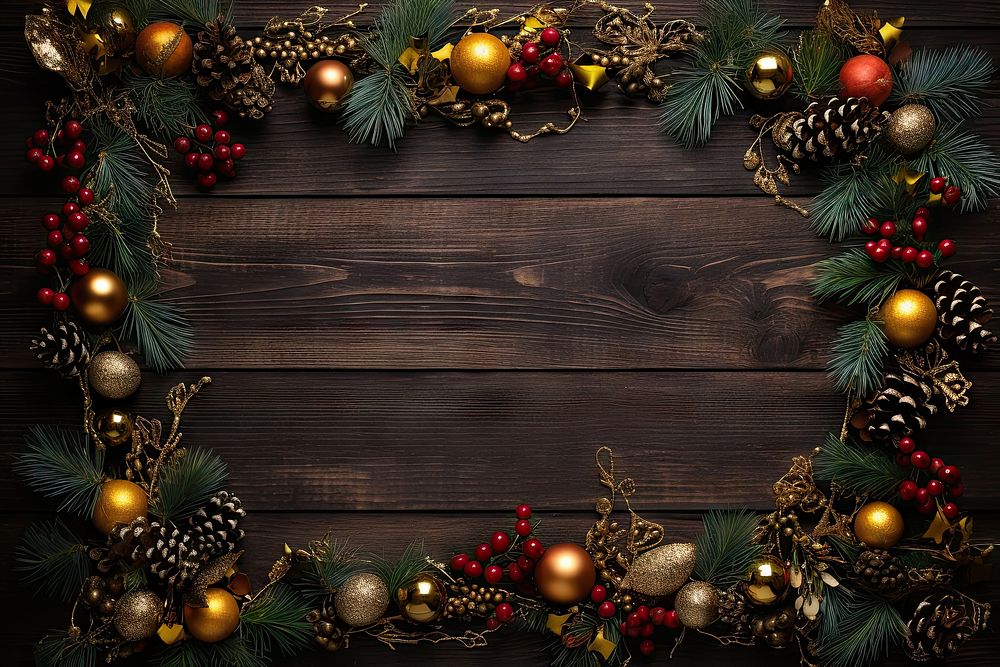 Wooden christmas frame plant illuminated celebration. AI generated Image by rawpixel.