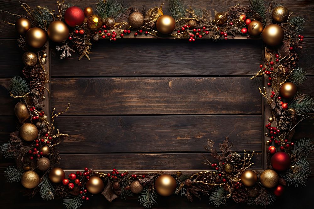 Wooden christmas frame brown illuminated celebration. AI generated Image by rawpixel.