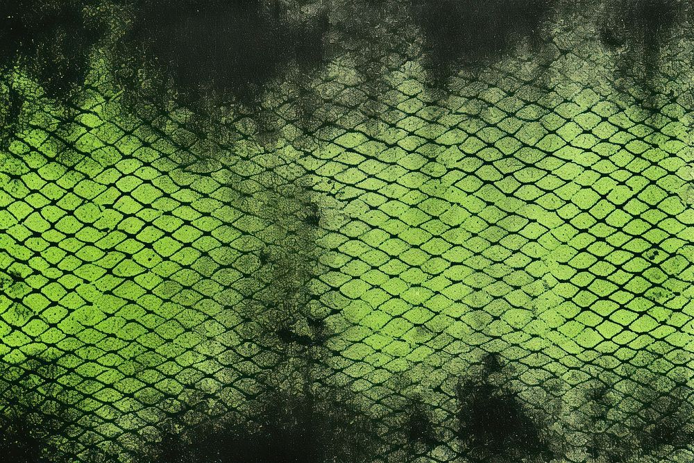 Green snake backgrounds textured fence. 