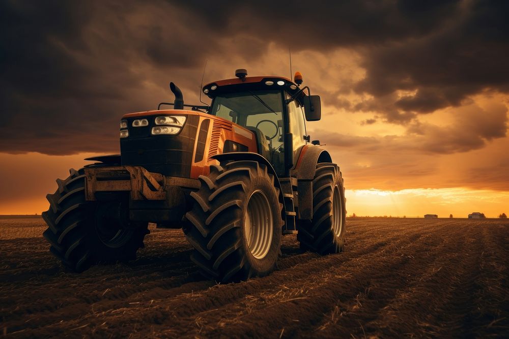 Tractor outdoors vehicle sunset. AI generated Image by rawpixel.