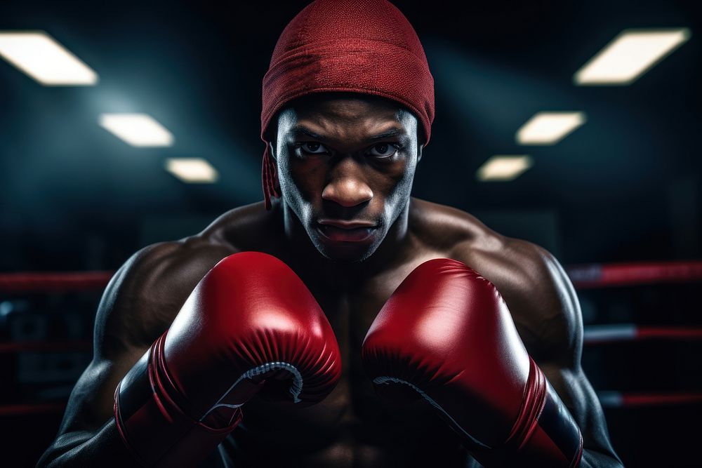 American african professional boxer punching portrait sports. AI generated Image by rawpixel.