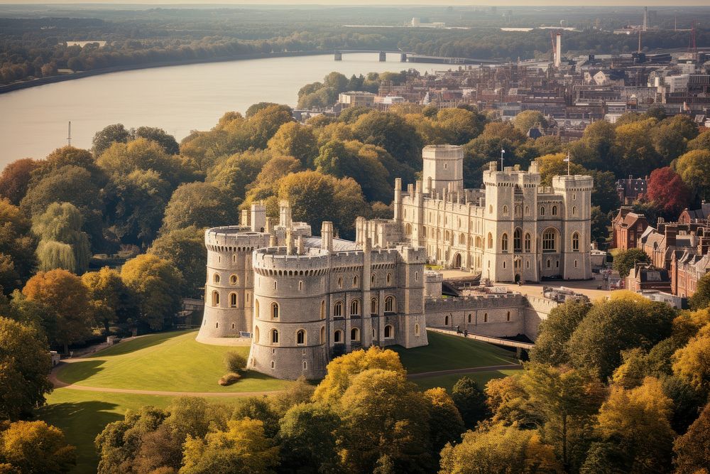 Windsor castle architecture building landmark. AI generated Image by rawpixel.