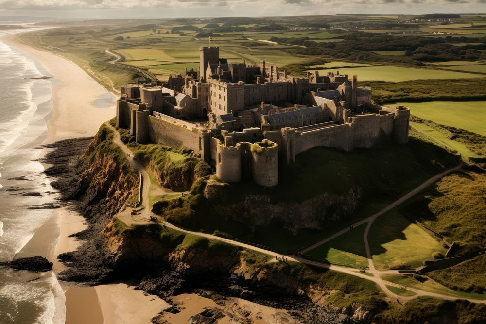 Bamburgh Castle castle architecture building. AI generated Image by rawpixel.