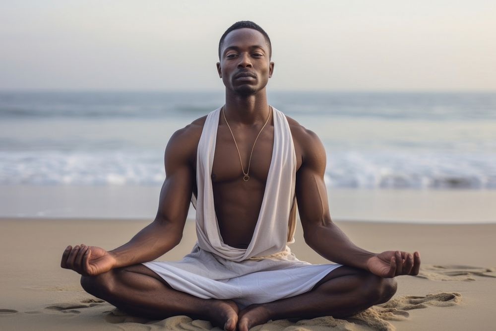 American african man yoga sitting sports. AI generated Image by rawpixel.