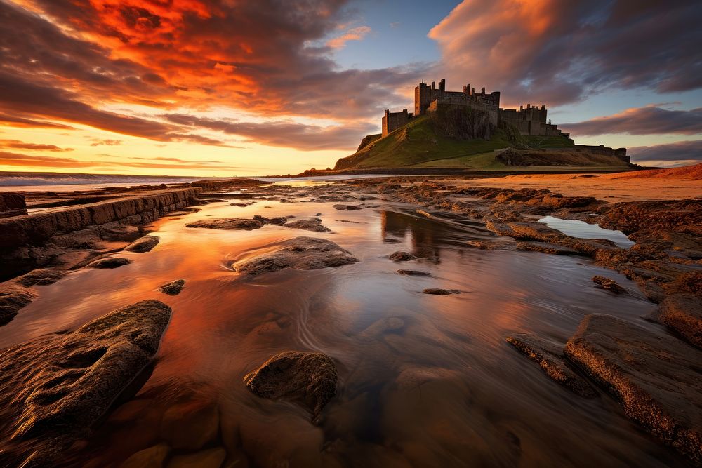 Bamburgh Castle castle architecture building. AI generated Image by rawpixel.