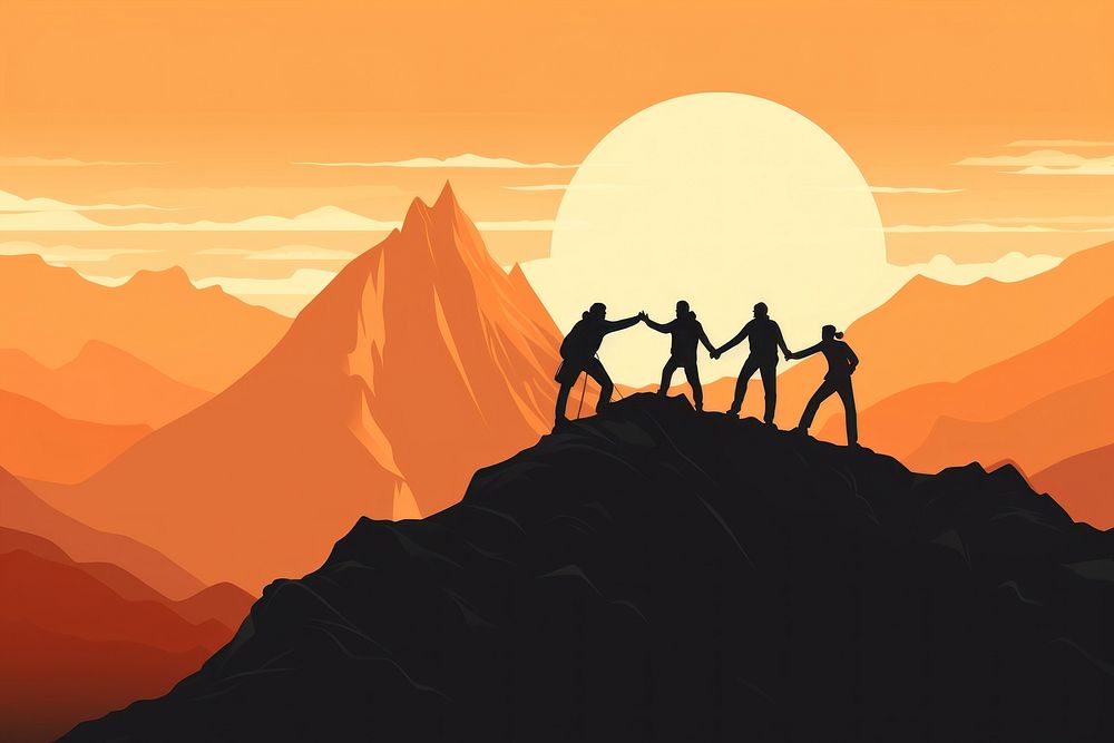Teamwork mountain silhouette adventure. AI generated Image by rawpixel.
