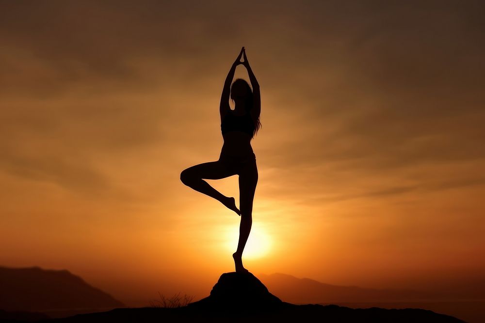 Yoga silhouette sports adult. AI generated Image by rawpixel.