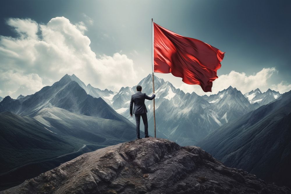 Businessman flag mountain mountaineering. AI generated Image by rawpixel.