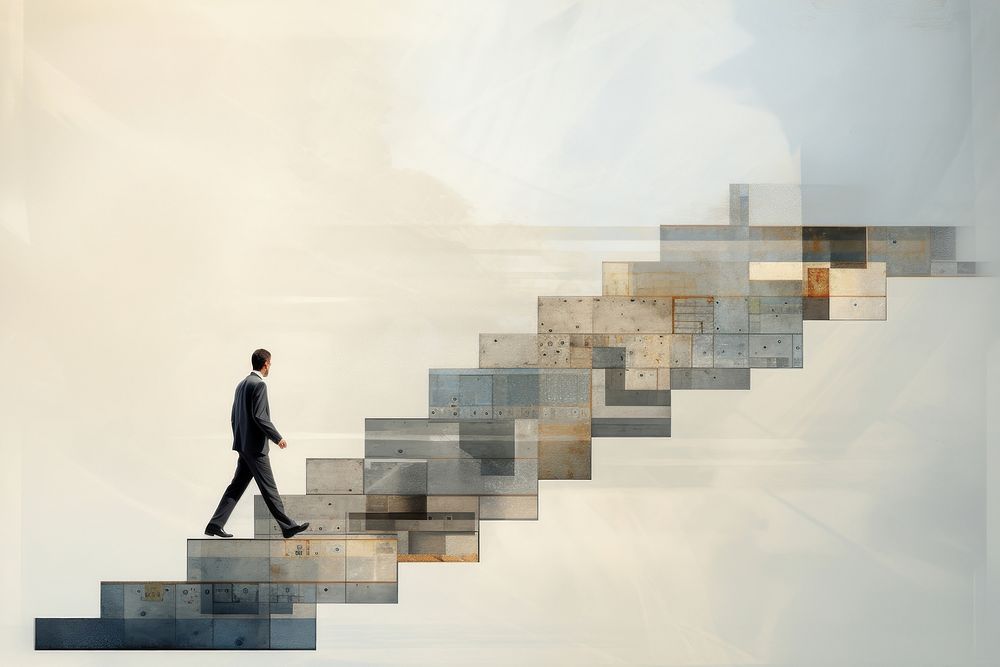 Businessman walking architecture staircase stairs. AI generated Image by rawpixel.