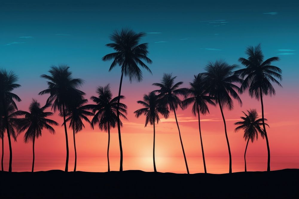 Beach with palm trees silhouette landscape outdoors. AI generated Image by rawpixel.