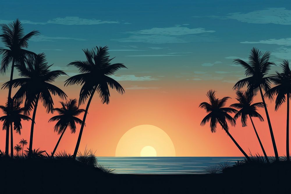 Palm trees landscape silhouette outdoors. AI generated Image by rawpixel.