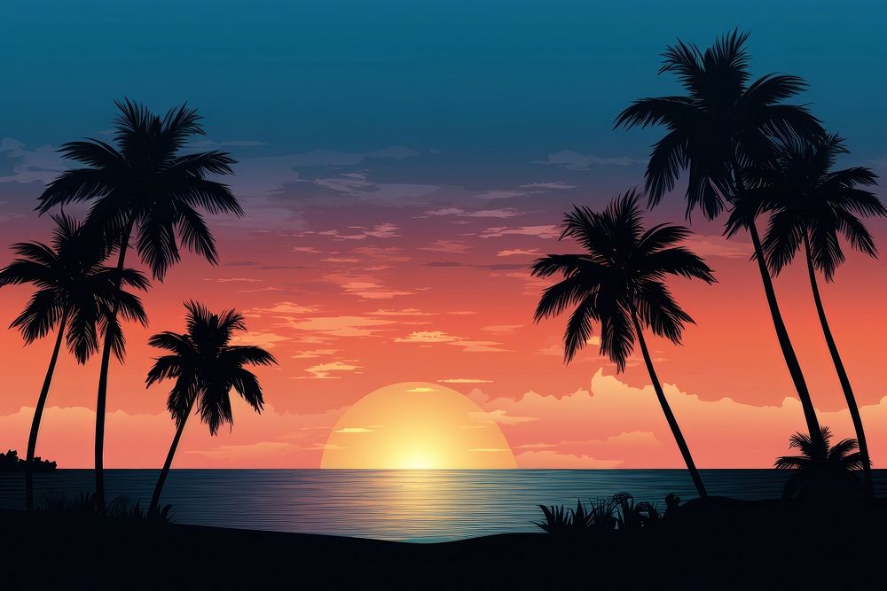 Palm trees beach silhouette landscape. AI generated Image by rawpixel.