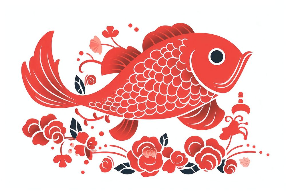 Red paper pattern animal fish. AI generated Image by rawpixel.