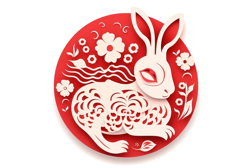 Red paper mammal chinese new year white background. AI generated Image by rawpixel.