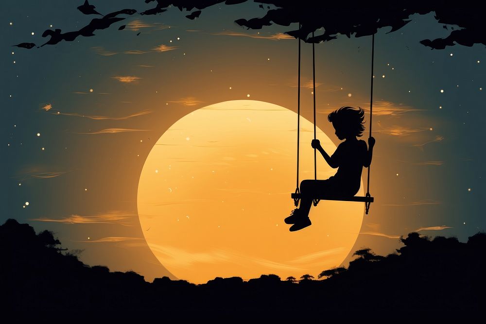 Kid silhouette outdoors nature. AI generated Image by rawpixel.