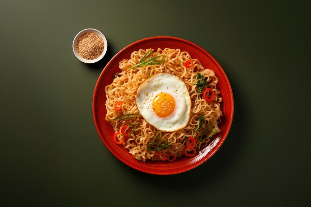Korean instant noodle plate food egg. AI generated Image by rawpixel.