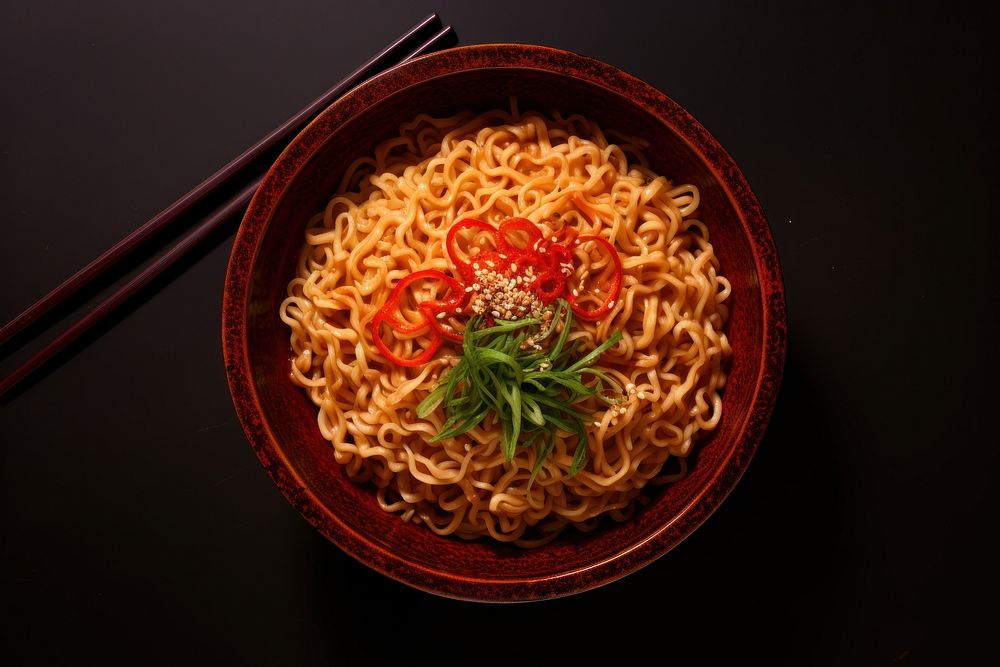 Korean instant noodle chopsticks plate food. AI generated Image by rawpixel.