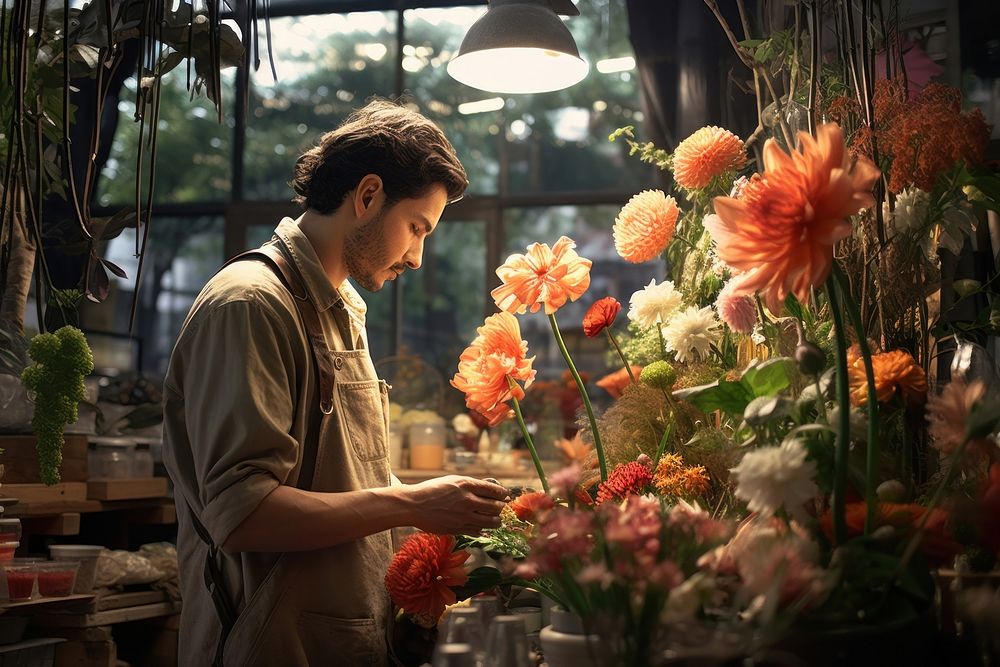 Man florist flower working market. AI generated Image by rawpixel.