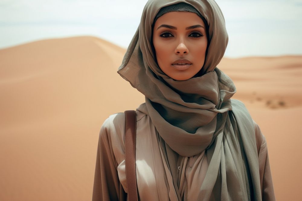 Muslim woman desert portrait standing. AI generated Image by rawpixel.