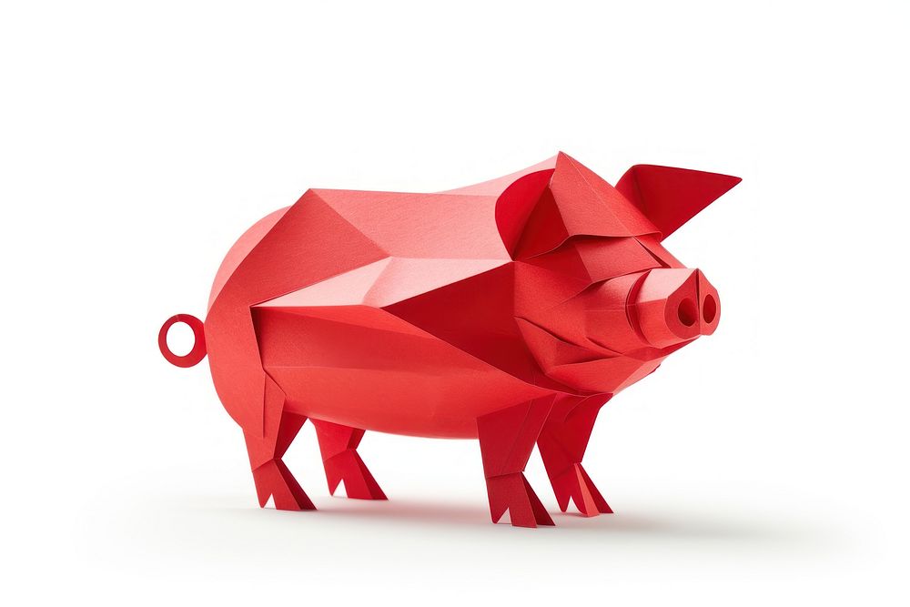 Red paper pig origami mammal. AI generated Image by rawpixel.