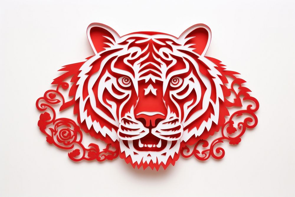 Red paper tiger art white background. AI generated Image by rawpixel.