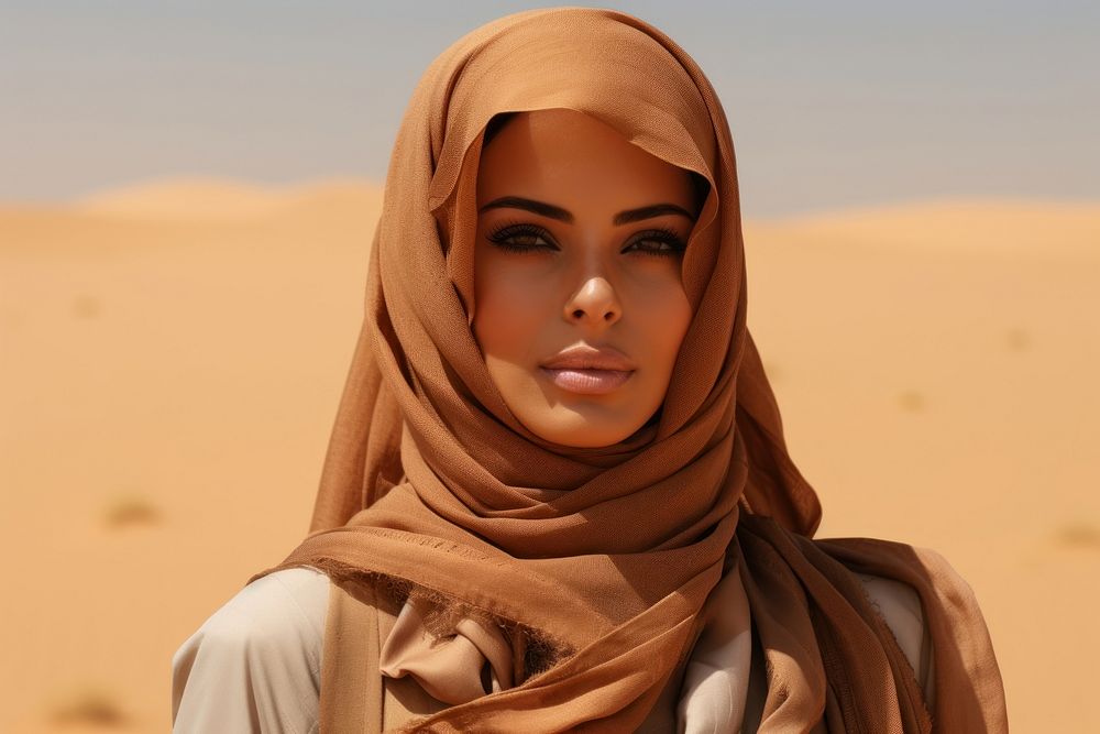 Beautiful arabic woman portrait outdoors desert. AI generated Image by rawpixel.