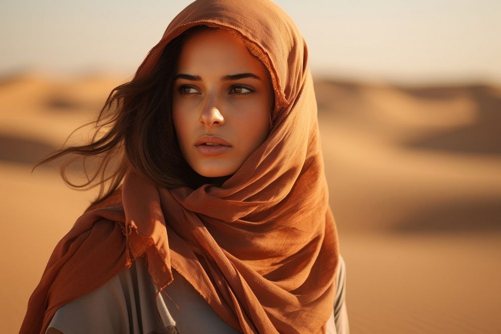 Beautiful arabic woman desert portrait outdoors. AI generated Image by rawpixel.
