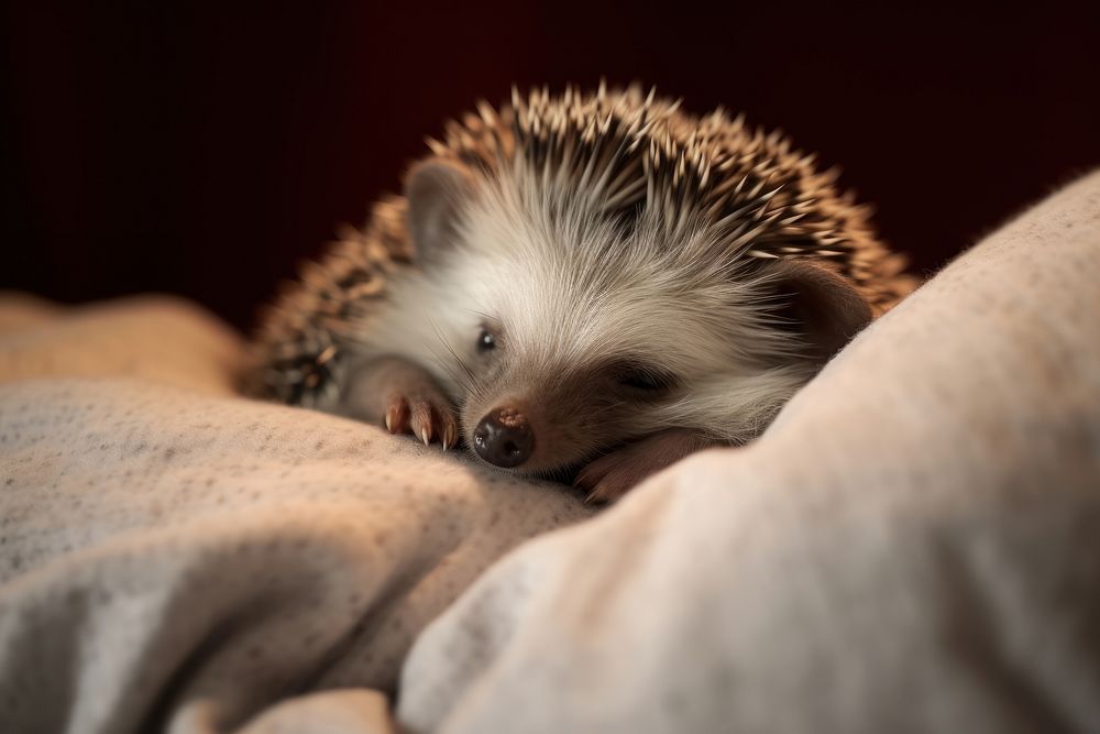 Sleeping Hedgehog hedgehog animal mammal. AI generated Image by rawpixel.