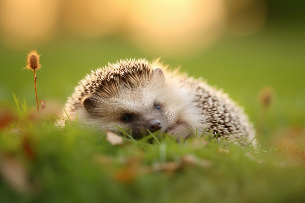 Sleeping Hedgehog hedgehog grass porcupine. AI generated Image by rawpixel.