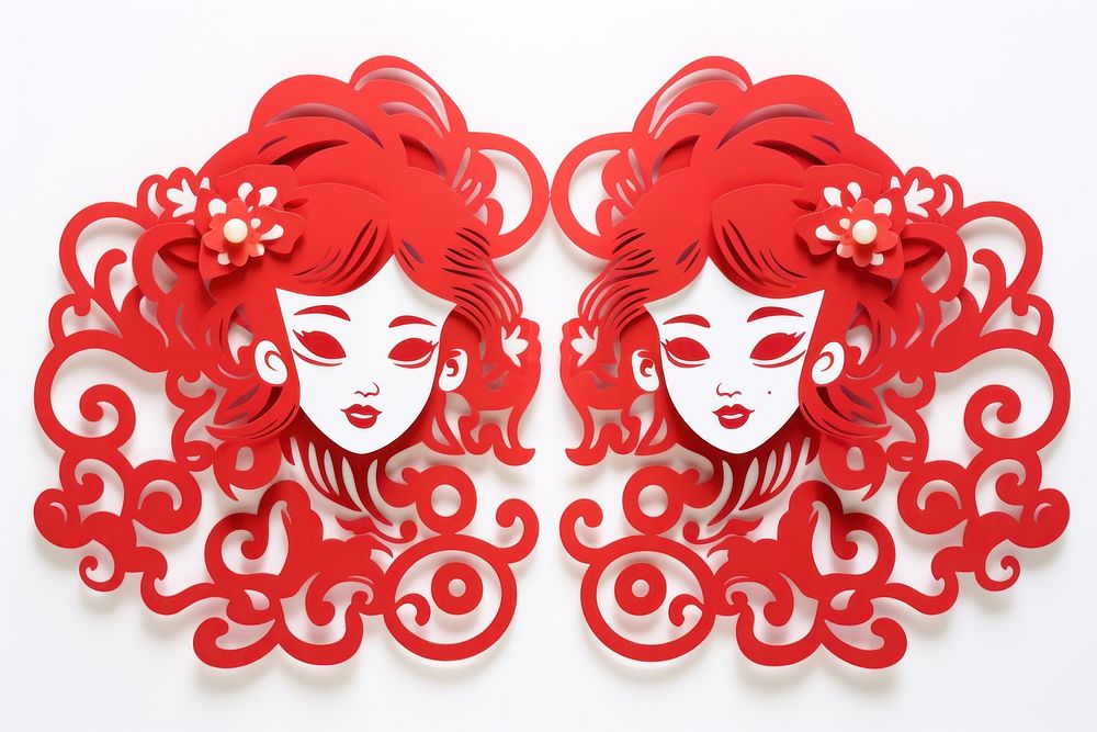 Red paper art chinese new year white background. AI generated Image by rawpixel.