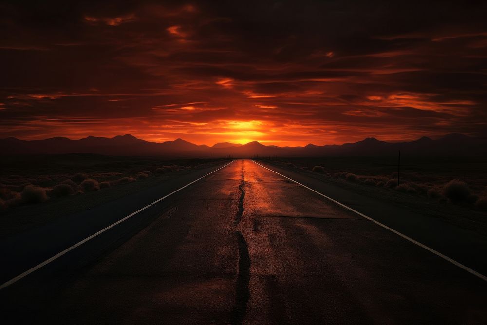 Sunset road outdoors horizon. AI generated Image by rawpixel.