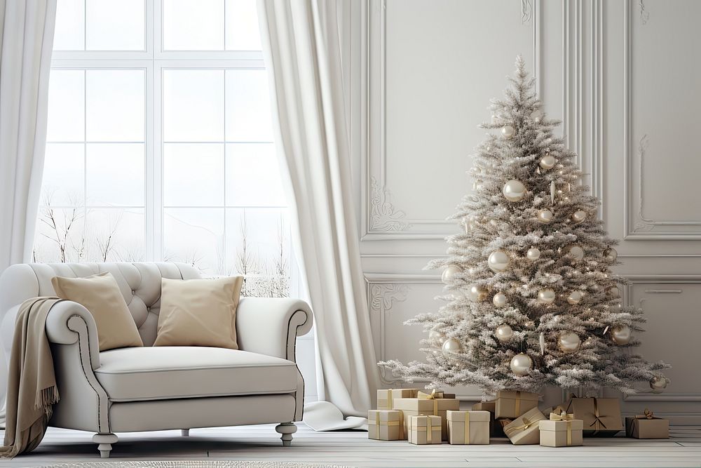 Christmas furniture white tree. AI generated Image by rawpixel.