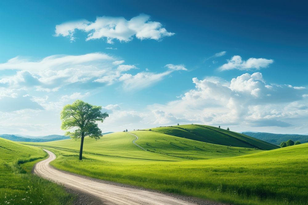 Beautiful countryside landscape grassland outdoors. AI generated Image by rawpixel.
