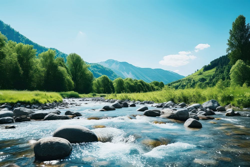 Mountain river landscape outdoors nature. AI generated Image by rawpixel.