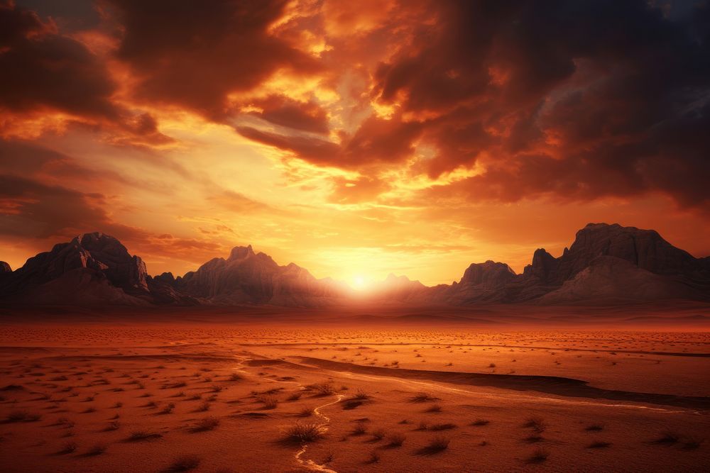 Beautiful sunset desert landscape backgrounds panoramic. AI generated Image by rawpixel.