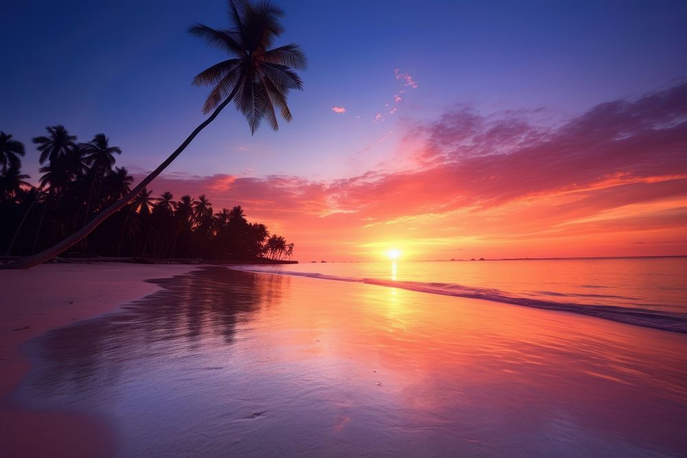 Tropical beach landscape sunset sky. AI generated Image by rawpixel.