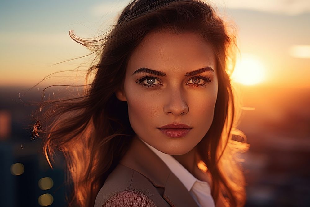 Businesswoman portrait looking sunset. AI generated Image by rawpixel.